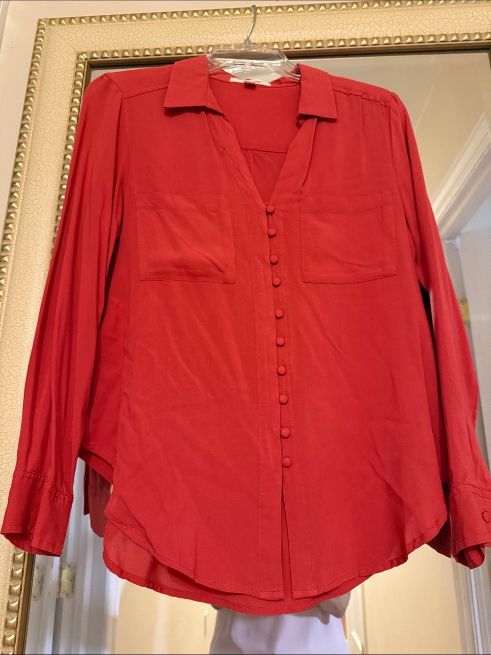 Classic Red Button-Front Collared Shirt - Picture 8 of 8